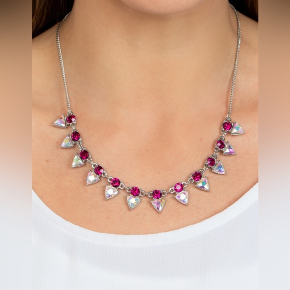 paparazzi Jewelry - Razor Sharp Refinement - Pink Iridescent Drop Statement Necklace & Earrings Set